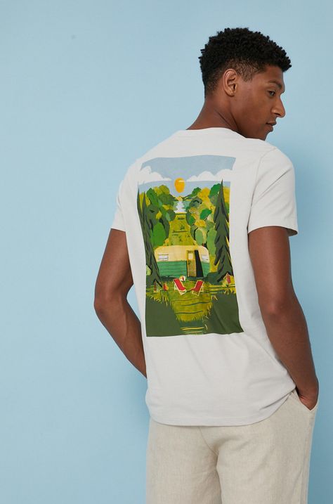 T-shirt męski z bawełny organicznej by Justyna Frąckiewicz, Summer Posters szary