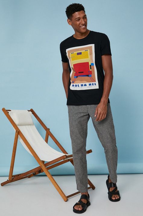 T-shirt męski z bawełny organicznej by Ewelina Gąska, Summer Posters czarny
