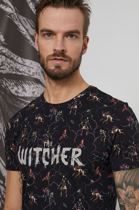 T-shirt bawełniany męski z kolekcji The Witcher czarny