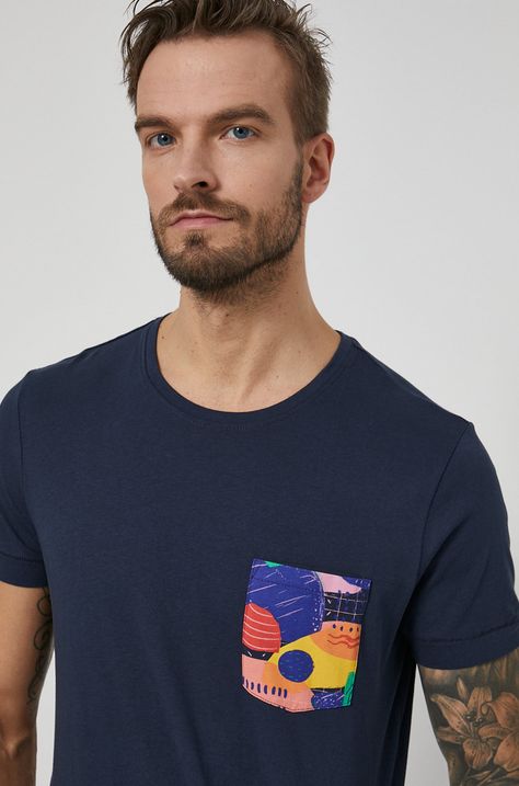 T-shirt bawełniany z kolekcji Design by Śliwka Nałęczowska męski granatowy