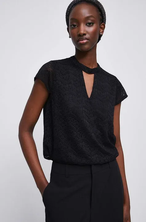 Bluzka damska z koronkowego materiału kolor czarny