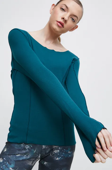 Tričko s dlhým rukávom dámske rebrované zelená farba
