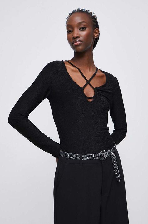 Tričko s dlhým rukávom dámske z pleteniny čierna farba