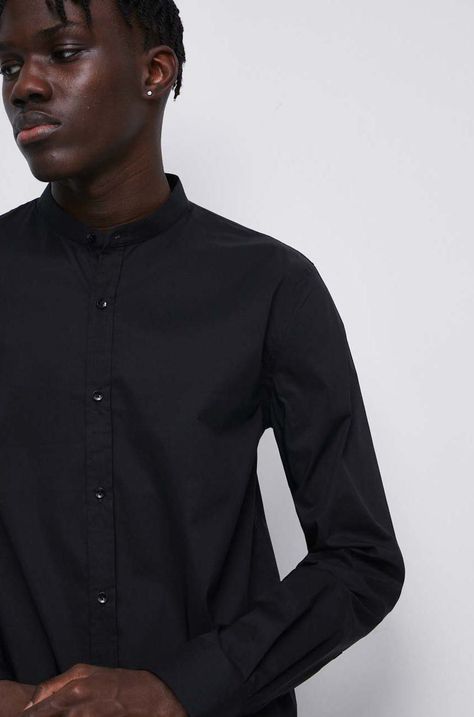 Košeľa pánska so stojačikom čierna farba