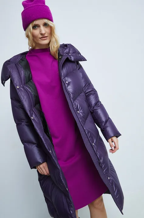 Płaszcz puchowy damski ocieplany kolor fioletowy
