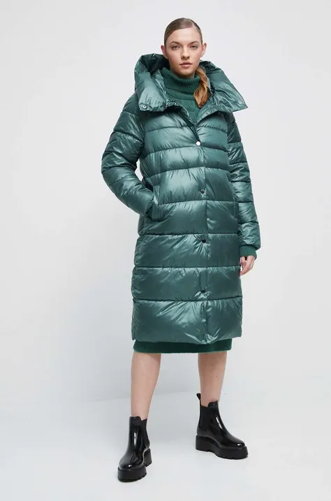 Medicine płaszcz damski kolor zielony zimowy