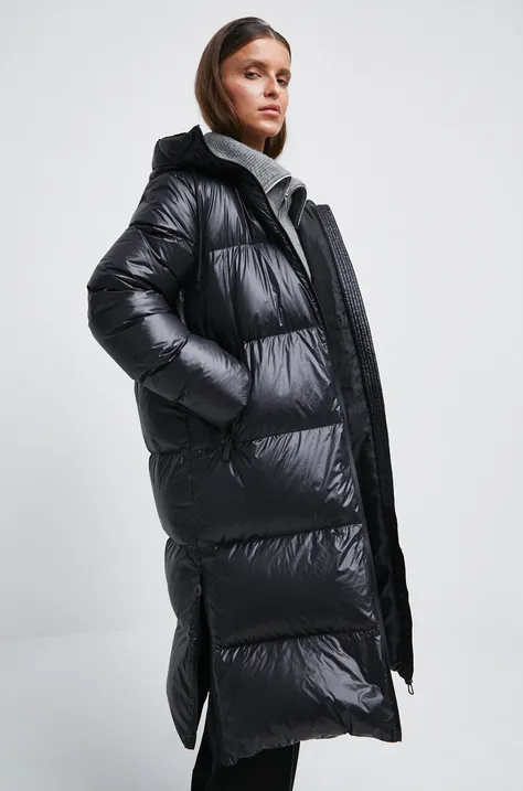 Páperový kabát dámsky zateplený čierna farba