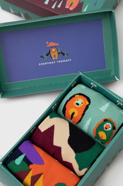 Skarpetki damskie bawełniane z motywem gór (3-pack) kolor multicolor