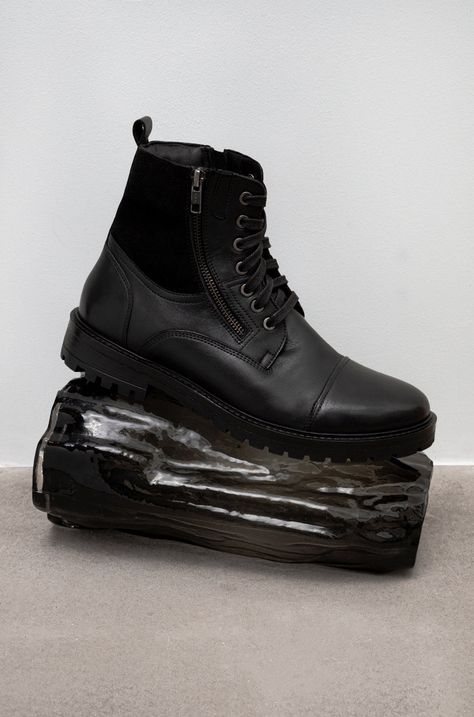 Členkové topánky pánske kožené čierna farba