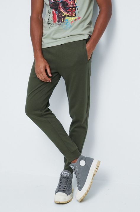 Spodnie dresowe męskie gładkie zielone
