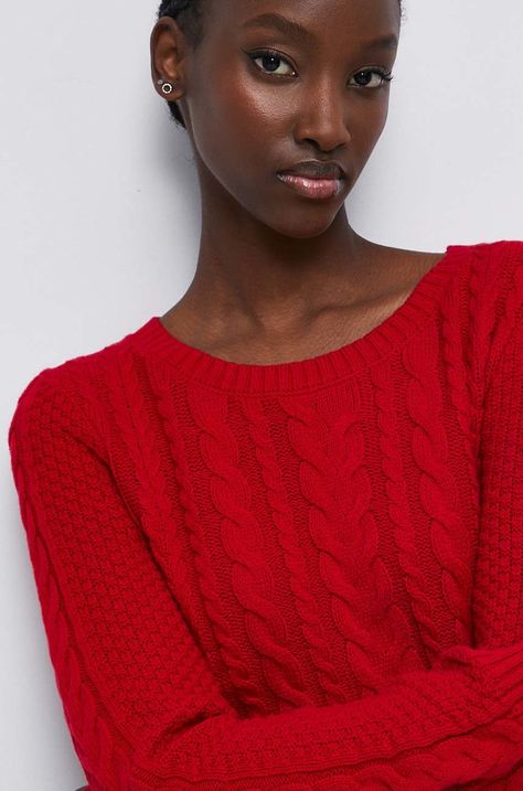 Sweter damski z fakturą kolor czerwony
