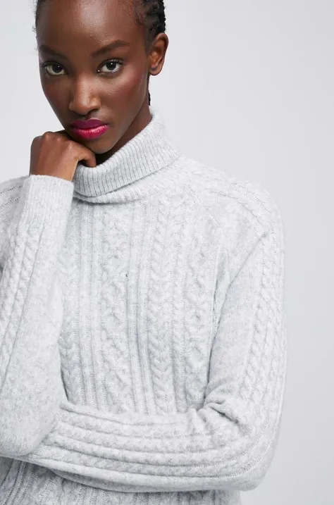 Sweter z domieszką wełny damski kolor szary