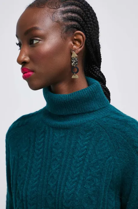 Sweter z domieszką wełny damski kolor zielony