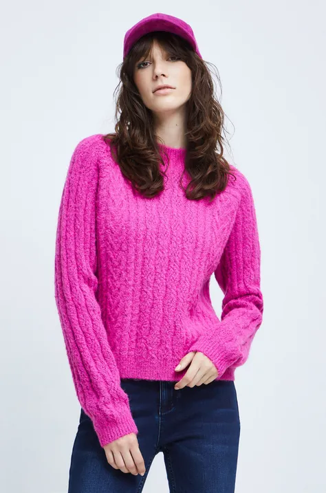 Sweter z domieszką wełny damski różowy