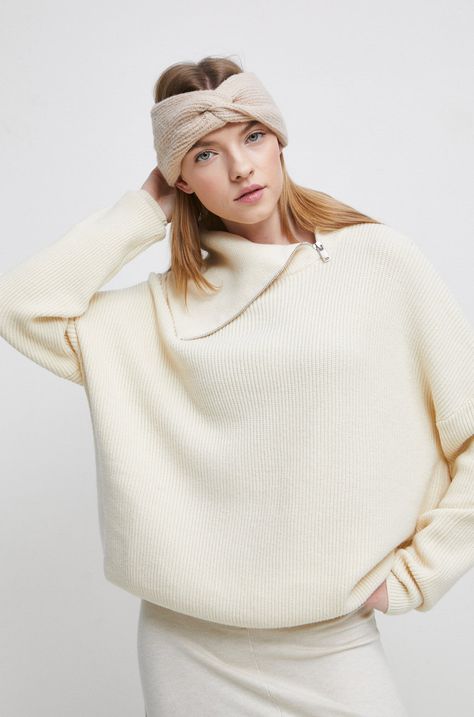 Sweter damski z fakturą kolor beżowy
