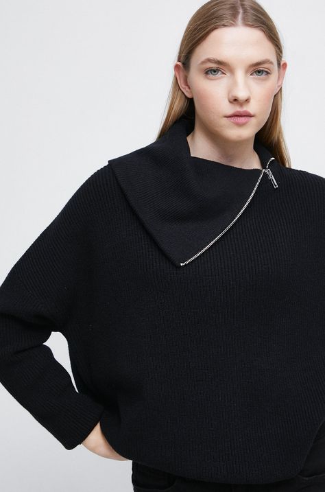 Sweter damski z fakturą kolor czarny