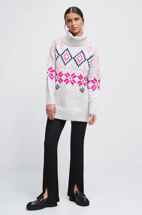 Medicine sweter damski kolor beżowy z golfem