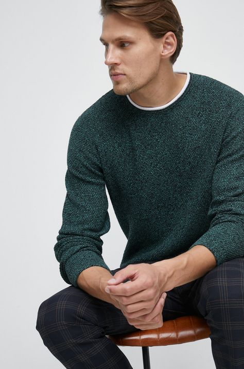 Sweter męski gładki zielony