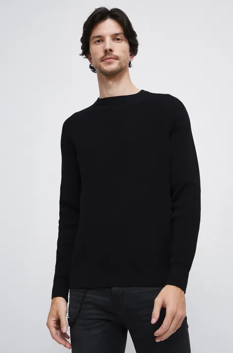 Bavlněný svetr pánský z melanžové pleteniny černá barva