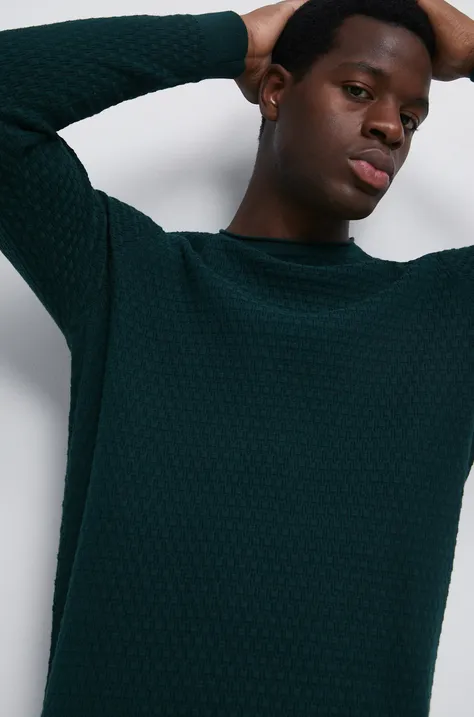 Sweter męski z fakturą kolor zielony
