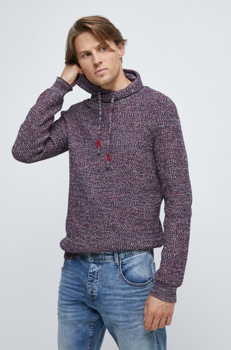Sweter bawełniany męski wzorzysty bordowy
