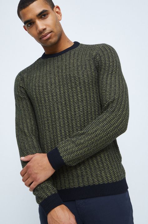 Sweter bawełniany męski wzorzysty zielony