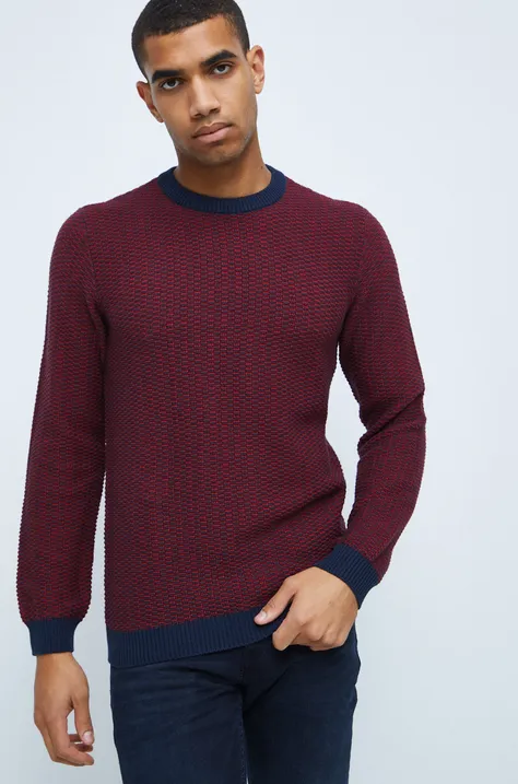 Sweter bawełniany męski wzorzysty bordowy
