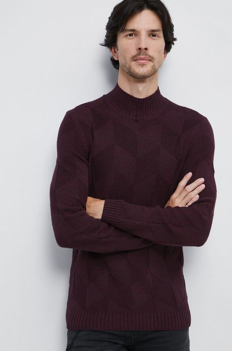 Sweter męski z półgolfem kolor bordowy