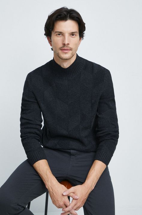 Sweter męski z półgolfem kolor czarny
