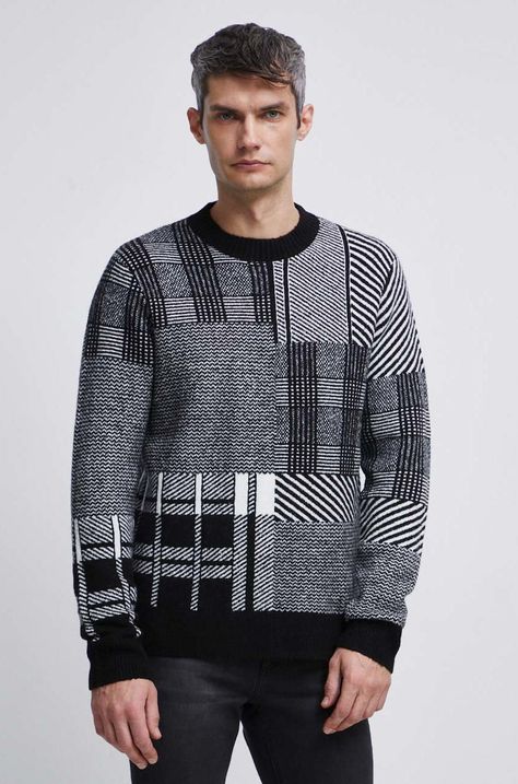 Sweter męski wzorzysty kolor czarny
