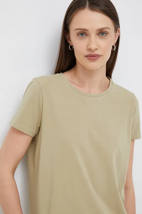 T-shirt bawełniany damski gładki z domieszką elastanu zielony