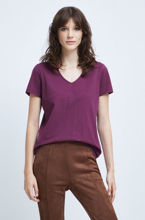 T-shirt damski gładki fioletowy