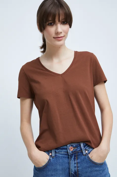 T-shirt damski gładki brązowy