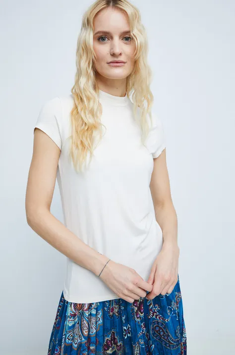 Medicine t-shirt damski kolor beżowy z półgolfem