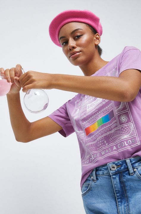 T-shirt bawełniany z kolekcji Science różowy