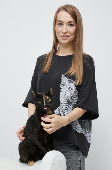 T-shirt bawełniany damski z kolekcji Psoty czarny