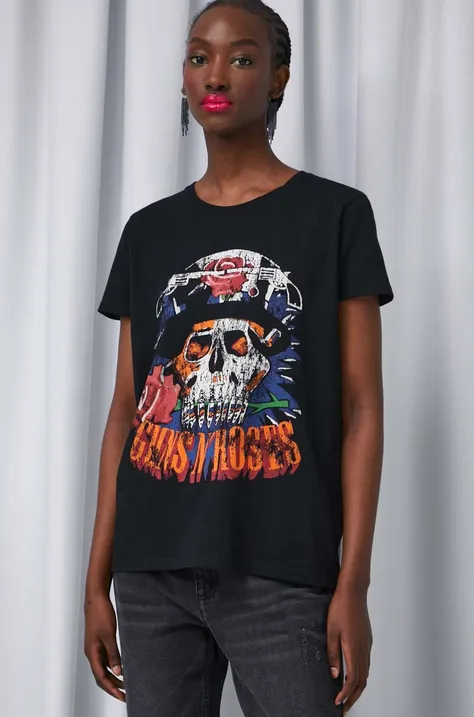 T-shirt bawełniany damski Guns N' Roses kolor czarny