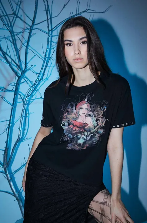 Bavlnené tričko dámske z kolekcie The Witcher x Medicine čierna farba