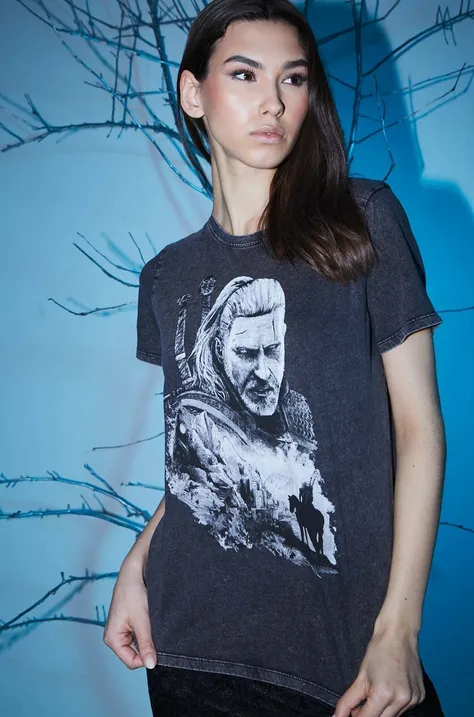 T-shirt bawełniany damski z kolekcji The Witcher x Medicine kolor szary