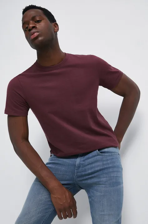 Bavlnené tričko pánske z hladkej pleteniny bordová farba
