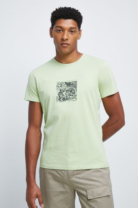 T-shirt bawełniany męski z nadrukiem zielony