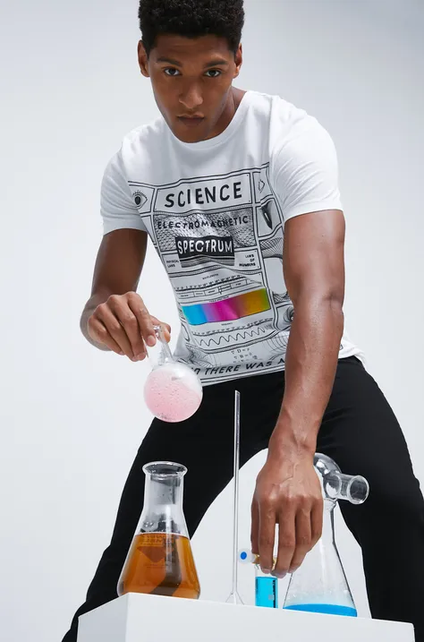 T-shirt bawełniany z kolekcji Science biały