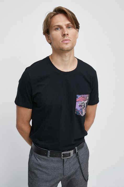 T-shirt bawełniany z nadrukiem czarny