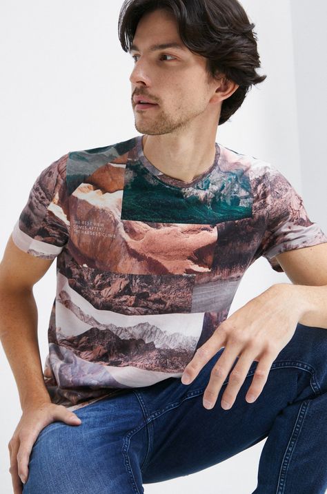 T-shirt bawełniany męski wzorzysty kolor multicolor