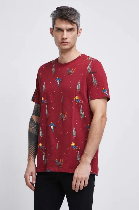 T-shirt bawełniany męski wzorzysty kolor czerwony