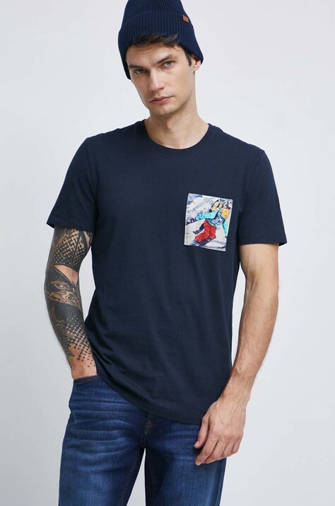 T-shirt bawełniany męski z nadrukiem kolor granatowy
