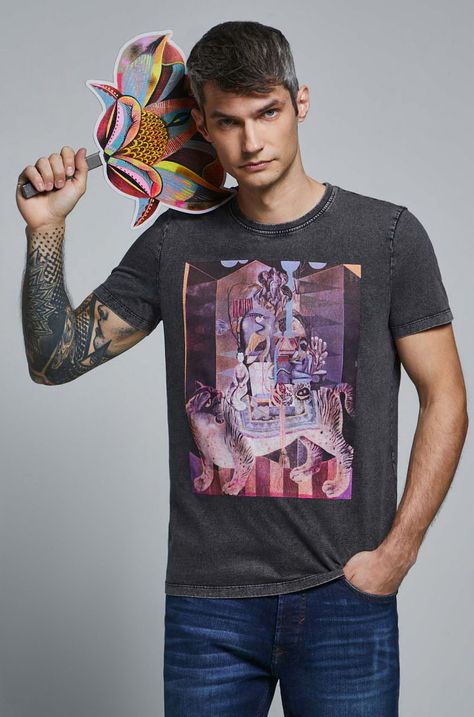 T-shirt bawełniany męski by Olaf Hajek kolor szary