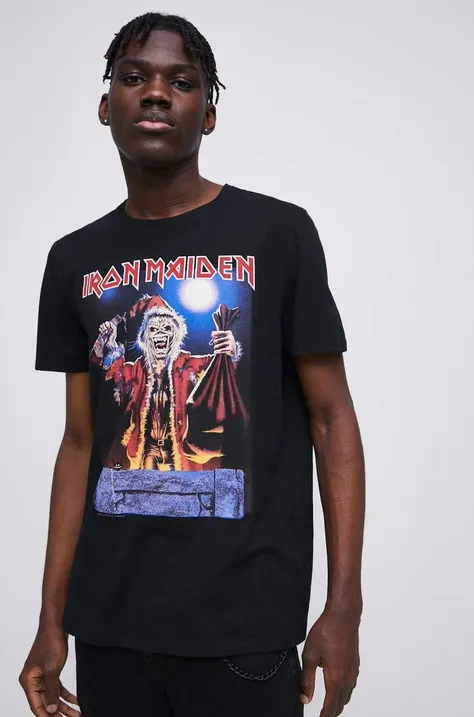 Bavlnené tričko pánske Iron Maiden čierna farba