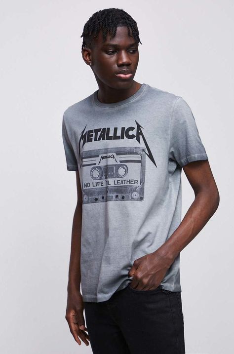Bavlnené tričko pánske Metallica šedá farba