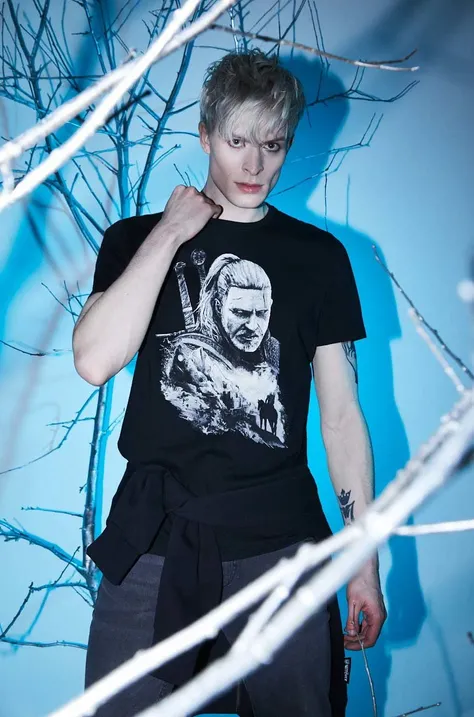 T-shirt bawełniany męski z kolekcji The Witcher x Medicine kolor czarny